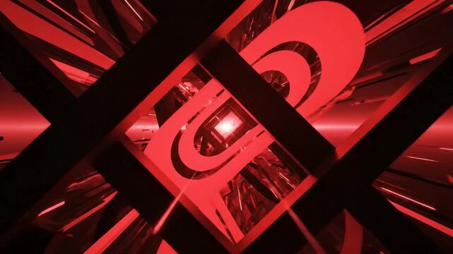 Abstract Red Geometric Tunnel With Glowing Shapes Modern 3D Motion And Futuristic Design Concept