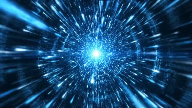 Futuristic Blue Light Speed Tunnel With Glowing Particles Abstract Sci Fi Space Travel Effect