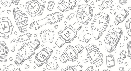 Fitness Watches Pattern, Health Tracking Devices, Graphic Design, Illustration