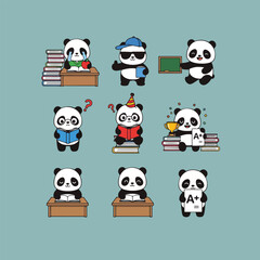 Adorable Panda Characters in School and Learning Activities