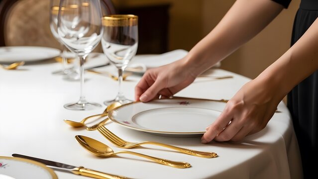Elegant Table Setting with Gold Cutlery.