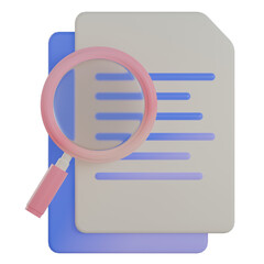 3D illustration of a magnifying glass over a document representing content review and editing services
