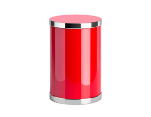 A shiny, cylindrical object colored in red with chrome accents