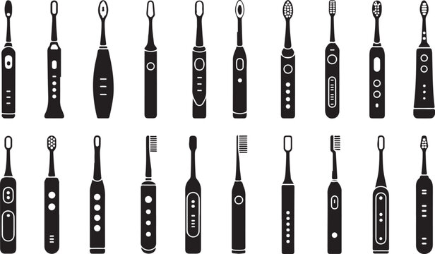 toothbrush electric icon set twenty designs vector illustration pack