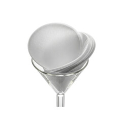 Stack of white paper filters in a glass funnel