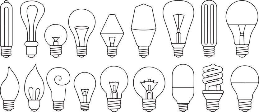 bulb illustration pack different lamp types vector icons