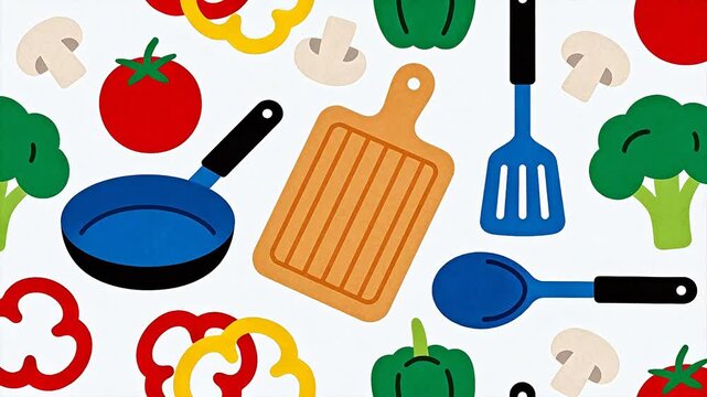Kitchen tools and vegetables illustration