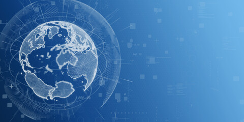 Global network and digital technology image background. Wide angle visual for banners or advertisements.