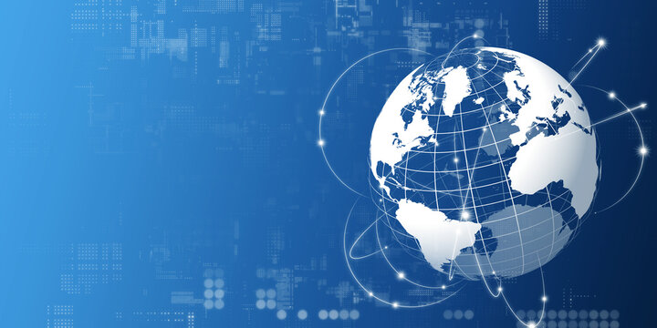 Global network and digital technology image background. Wide angle visual for banners or advertisements.