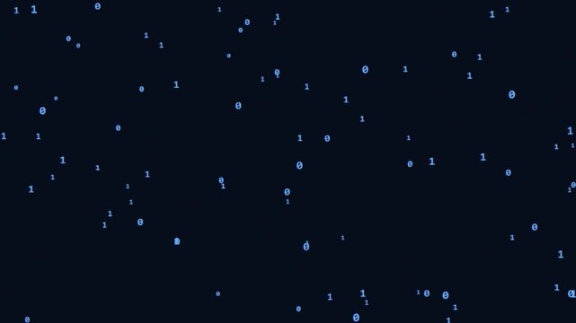 Zeroes and Ones floating in a cloud formation. Seamless loop background featuring a Blue Corporate color scheme. High quality abstract animation for business, tech, and creative projects.
