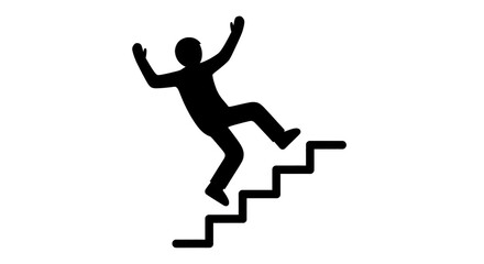 Person slipping on stairs falling down losing balance accident risk danger safety warning silhouette icon black
