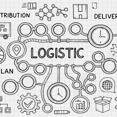 Fototapeta premium Logistics and delivery concept a hand drawn style illustration