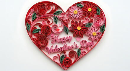 Fototapeta premium A beautiful quilled paper heart with flowers and Happy Valentine's Day message