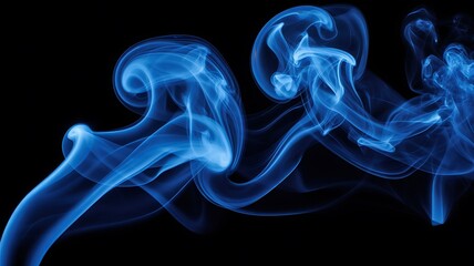 Fototapeta premium Blue smoke swirls against dark background vapor mist