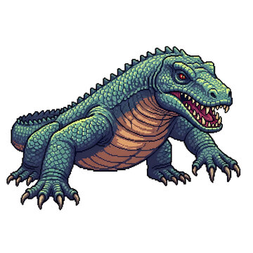 Pixel art 16-bit of a fearsome komodo dragon beast