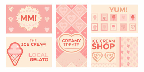 Naklejka premium A collection of cute pink themed ice cream shop promotional cards