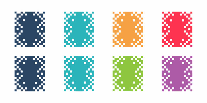 Colorful pixelated patterns arranged in a grid formation showcasing abstract designs
