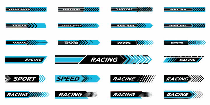Collection of racing banner ribbons with speed and sport related text