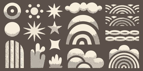 Abstract geometric shapes and botanical elements in a neutral palette © Sanjoy