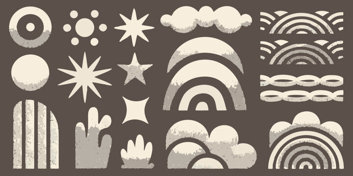 Abstract geometric shapes and botanical elements in a neutral palette