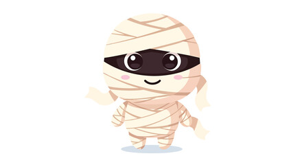 Obraz premium Cartoon mummy character with black eye mask and beige bandages, Halloween illustration for kids or kids' party, Isolated on transparent background, png
