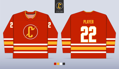 Fototapeta na wymiar Red ice hockey jersey mockup template design. Front view, back view hockey uniform design. Vector Illustration