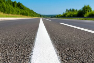 Obraz premium Clear Road Lane Marking Under Bright Sunshine