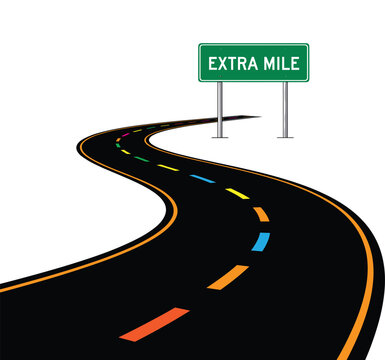 Curved road illustration vector with extra mile sign symbolizing motivation, journey, success, progress, leadership mindset, and inspirational business concept design