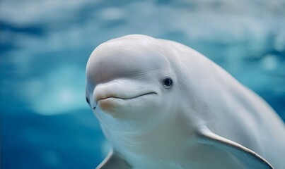 Fototapeta premium cute beluga whale face close-up, round head, gentle smile, soft expressive eyes