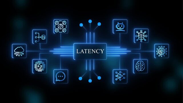 Latency Concept with Neon Blue Circuit Board on Dark Background technology computer network