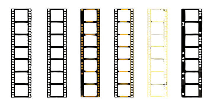 Abstract representation of film strips with perforations on a black background