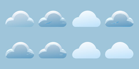 Obraz premium A set of six cartoon style clouds against a light blue background