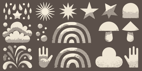 Fototapeta premium Collection of whimsical stylized shapes in a neutral color palette