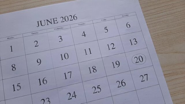 marking 20 June 2026 date on the calendar
