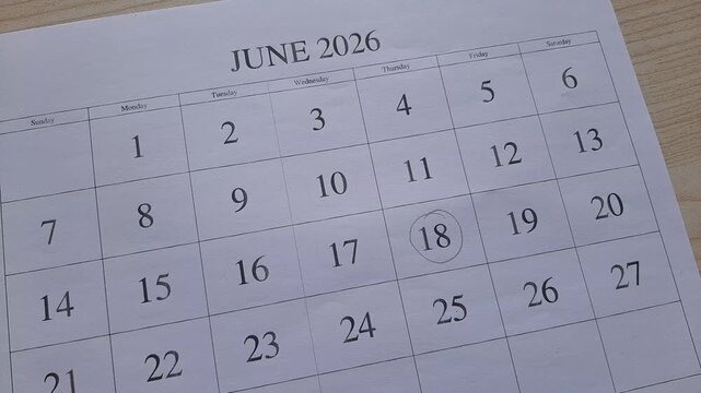 marking 18 June 2026 date on the calendar

