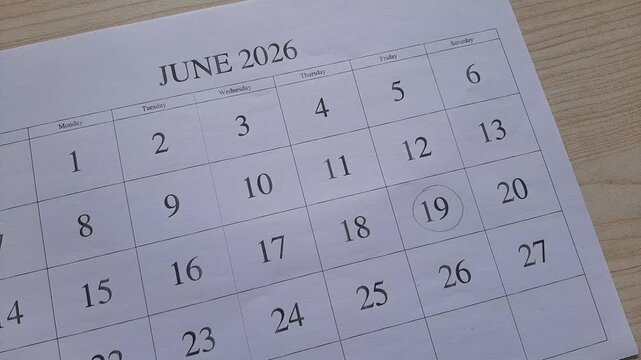 marking 19 June 2026 date on the calendar
