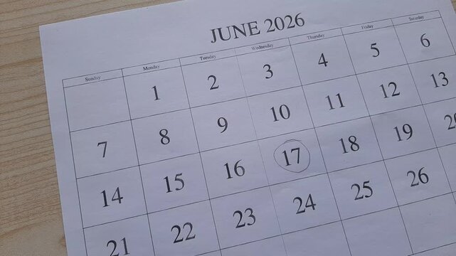 marking 17 June 2026 date on the calendar
