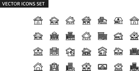 House and home line icon set with transparent background