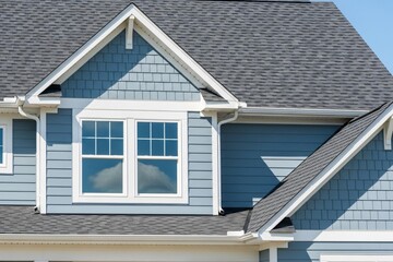 Fototapeta premium Modern house with gray roof and blue siding