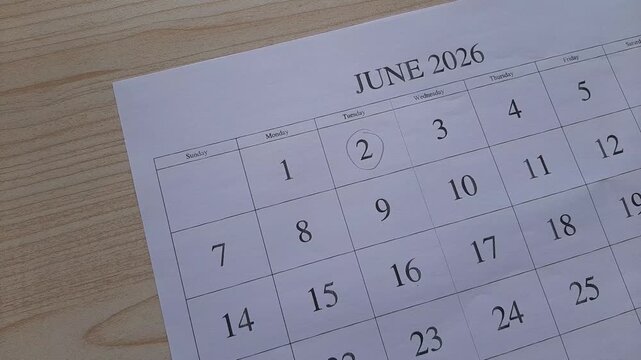 marking 2 June 2026 date on the calendar

