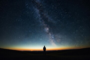 Fototapeta premium man standing on hill looking at milky way
