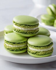 matcha macaroons on a table