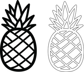 Obraz premium Two Simple Line Art Illustrations of a Pineapple, One Solid and One Outline