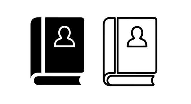 Icons for a book with person silhouette, symbolizing contacts, address book, or personal information