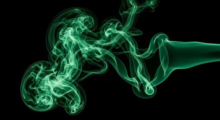 Fototapeta premium Glowing green smoke swirls on black background