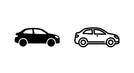 Fototapeta premium Side view icon of a hatchback car, solid black and outline versions for modern vehicle concepts