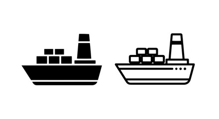 Obraz premium Modern cargo ship icons in black and white, representing global trade, logistics, and shipping.
