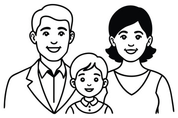 Obraz premium Black and White Line Happy Family Father Mother Child Smiling Together
