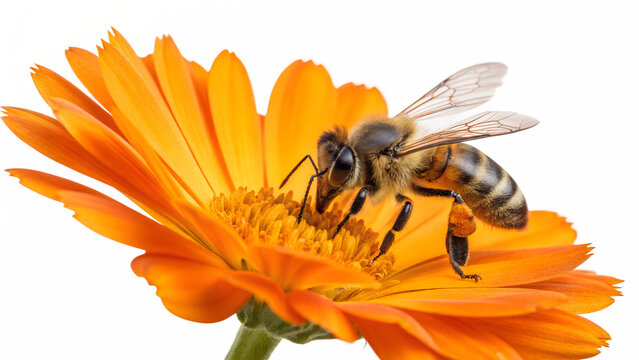 honey bee on yellow flower isolated on transparent background