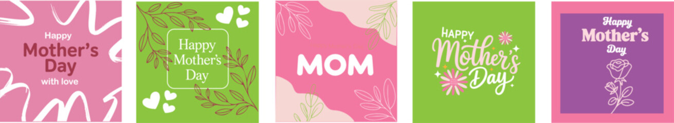 A collection of vibrant Mothers Day greeting cards displaying various heartfelt messages and floral motifs